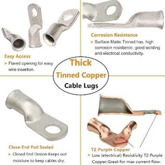 0 Gauge Tinned Copper Lugs 4 PCS 1/0 AWG 5/16” UL Listed Ring Terminals Heavy