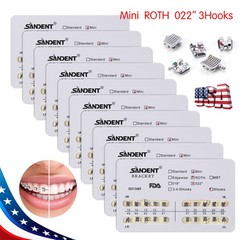 10Packs Soportes de ortodoncia dental Braces Mini Roth Slot.022 3 ganchos