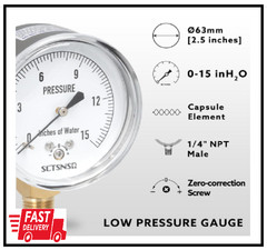 0 to 15 Inches of Water Column Pressure Gauge Capsule Measurement System 2.5 i