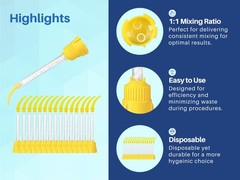 Short Dental Mixing & Intra-Oral Tips 100-Pack, 1:1 Ratio, Yellow 5 cm