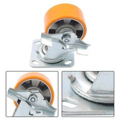 4 Pcs 4″ Side Brake Polyurethane Plate Casters, 3200 Pounds, Silver + Qrange