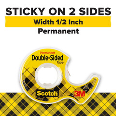 Scotch Double-Sided Tape, 1/2 in X 250 in (12.7 Mm X 6.35 M), 3