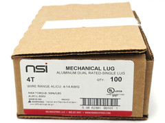 Box of 100 NSI 4T Dual Rated Aluminum Mechanical One Hole Lugs #4-#14 AWG