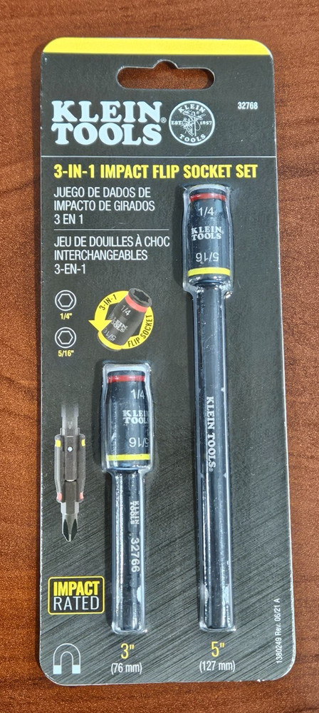 Klein Tools 32768 Impact Rated Driver Set Flip Socket 3-in-1 Bit Holder 1/4 5/16