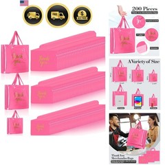 200 Pcs Thanks Bags with Handle Bulk Thank You Merchandise Bags 3 Size Plasti…
