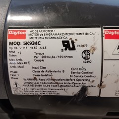 Dayton 5K934C Gearmotor 1/4 HP 115V 12 RPM 144:1 Reversible UNTESTED Parts