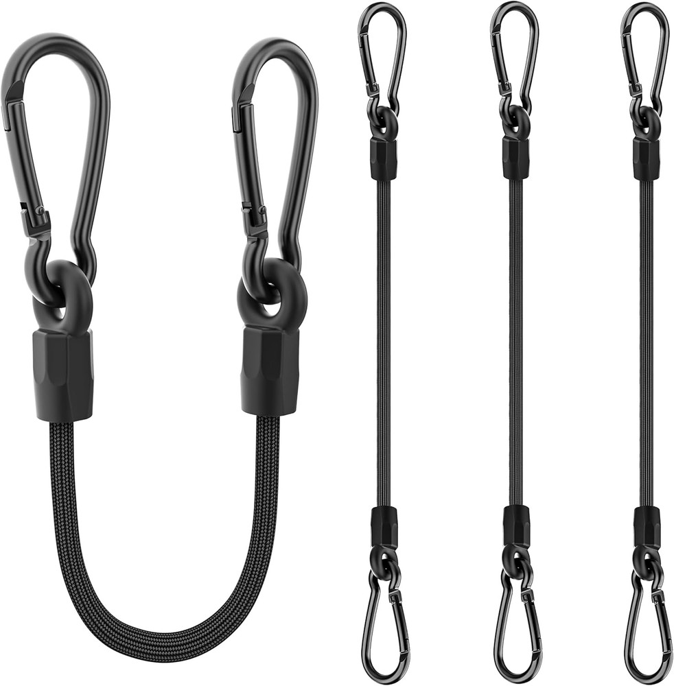 12 Inch Bungee Cords Heavy Duty 4 Pack Carabiner Hook Tie Down Straps