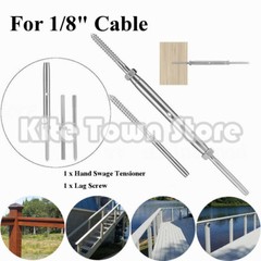 T316 Stainless Steel Hand Swage Tensioner + Cable Railing with Lag Screw for 1/8