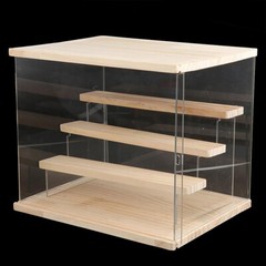 4-Tier Wood+Acrylic Display Case Stable Dustproof Box Ornament Display Shelf New