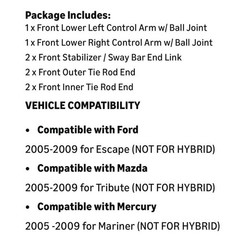 Front Lower Control Arms Kit 2005-2009 Ford Escape Mercury Mariner Mazda Tribute