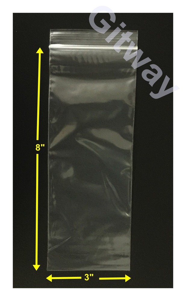 3″ x 8″ Reclosable Resealable Zip Top Lock Clear Poly Plastic 3×8 Bags 2 ML