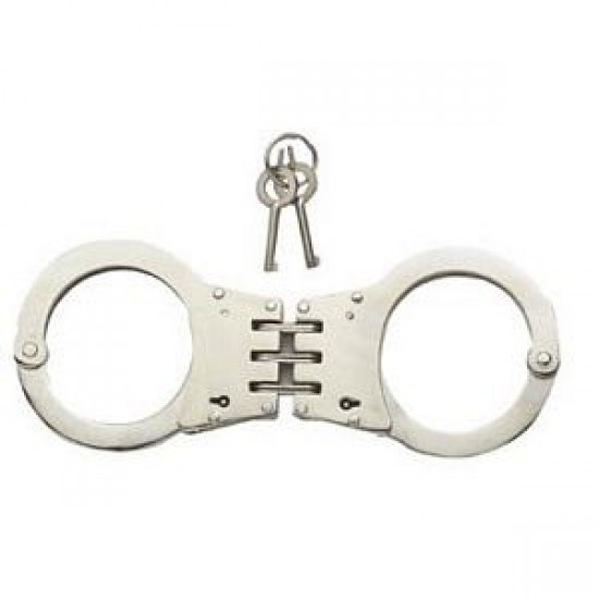 Double Lock Silver Heavy Duty Hinged Handcuffs-Law enforcement security gear