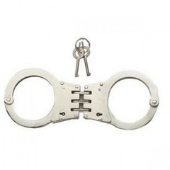 Double Lock Silver Heavy Duty Hinged Handcuffs-Law enforcement security gear