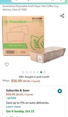 10 Packs of 100 Disposables Kraft Paper Hot Coffee Cup Sleeves, Case of 1000
