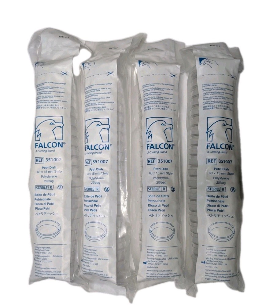 Falcon 351007 Petri Dish 60x15mm Sterile Polystyrene 4 Bags 80 Dishes Total