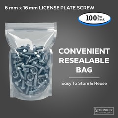 License Plate Screws – Slotted Hex Head – Metric – 6mm x 16mm – For Vehicles (10