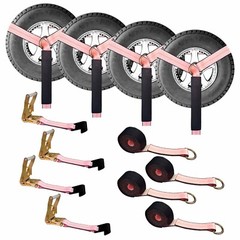USA 4 Pack 2″ x10′ Side Mount Wheel Net Tie Down Ratchet w/Flat Hook Lasso Strap