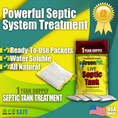 Green Pig Septic Tank Treatment Packets – 1-Year Supply- 4 Packets, One Color