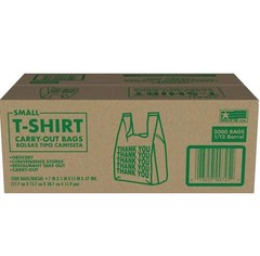 Small T-Shirt Carry-Out Bags, 7″ x 5″ x 15″ (2000 ct.)