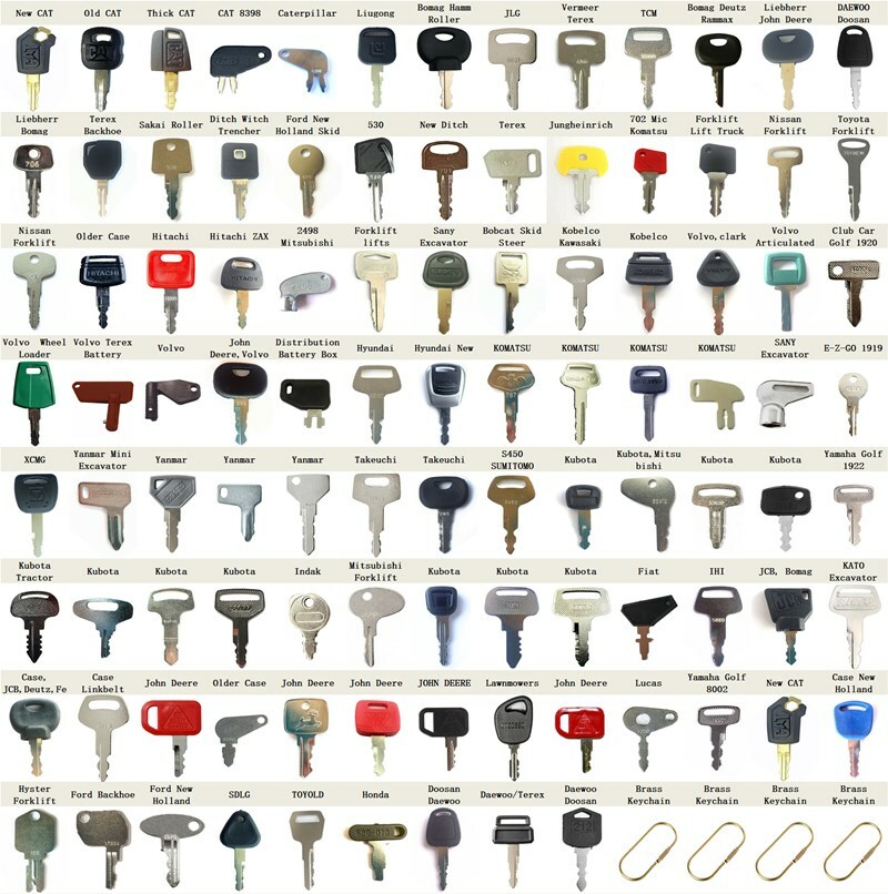 100 Heavy Construction Equipment Ignition Keys Set CAT Case Deere Kubota JCB