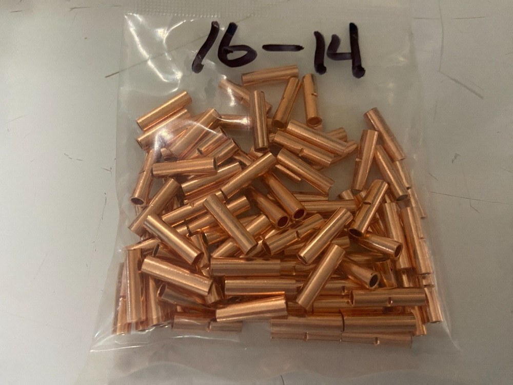 16-14 GAUGE 100 PK SEAMLESS NON INSULATED BARE COPPER BUTT SPLICE CONNECTOR