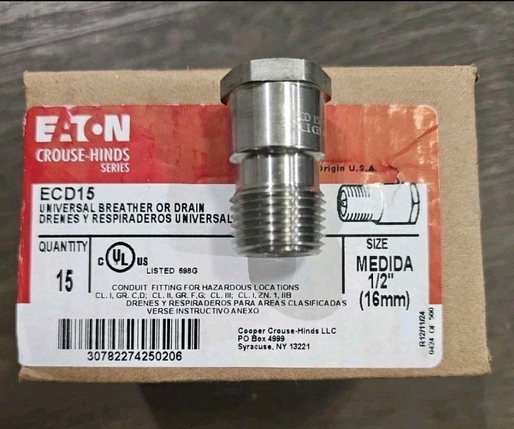 15 Eaton Crouse Hinds ECD15 1/2″ Explosion-Proof Drain Breather Fitting NEW