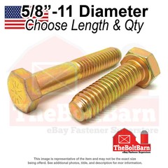 5/8″-11 Grade L-9 Coarse Hex Cap Screws Zinc Yellow USA Made(Choose Length&Qty)