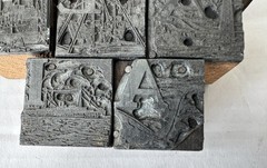 Vtg Type Set Print Block Letter Nautical Illustrated People Dining Cooking Scene