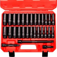 29-Piece 1/2″ Drive Impact Sockets Set, 6 Point Deep Standard SAE and Metric …