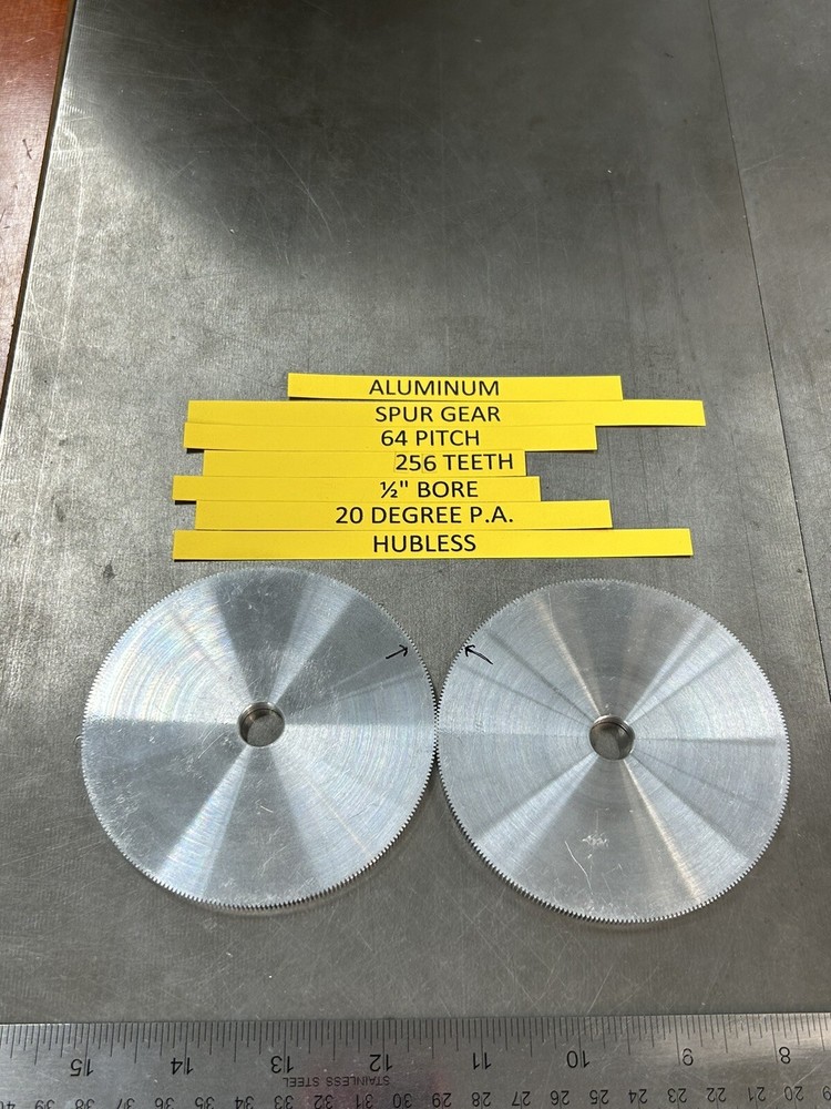 1 UNKNOWN ALUMINUM SPUR GEAR 64 PITCH 256 TEETH 1/2” BORE .200” FACE 20 DEG. PA