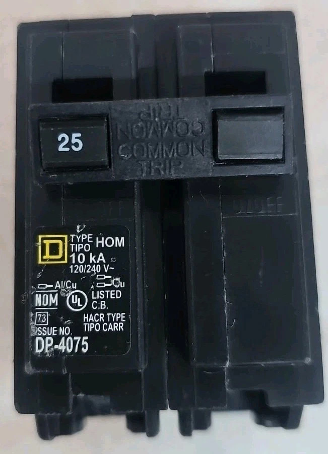 Square D HOM225 25 Amp 120/240V 2-Pole Thermal Magnetic Circuit Breaker Chipped