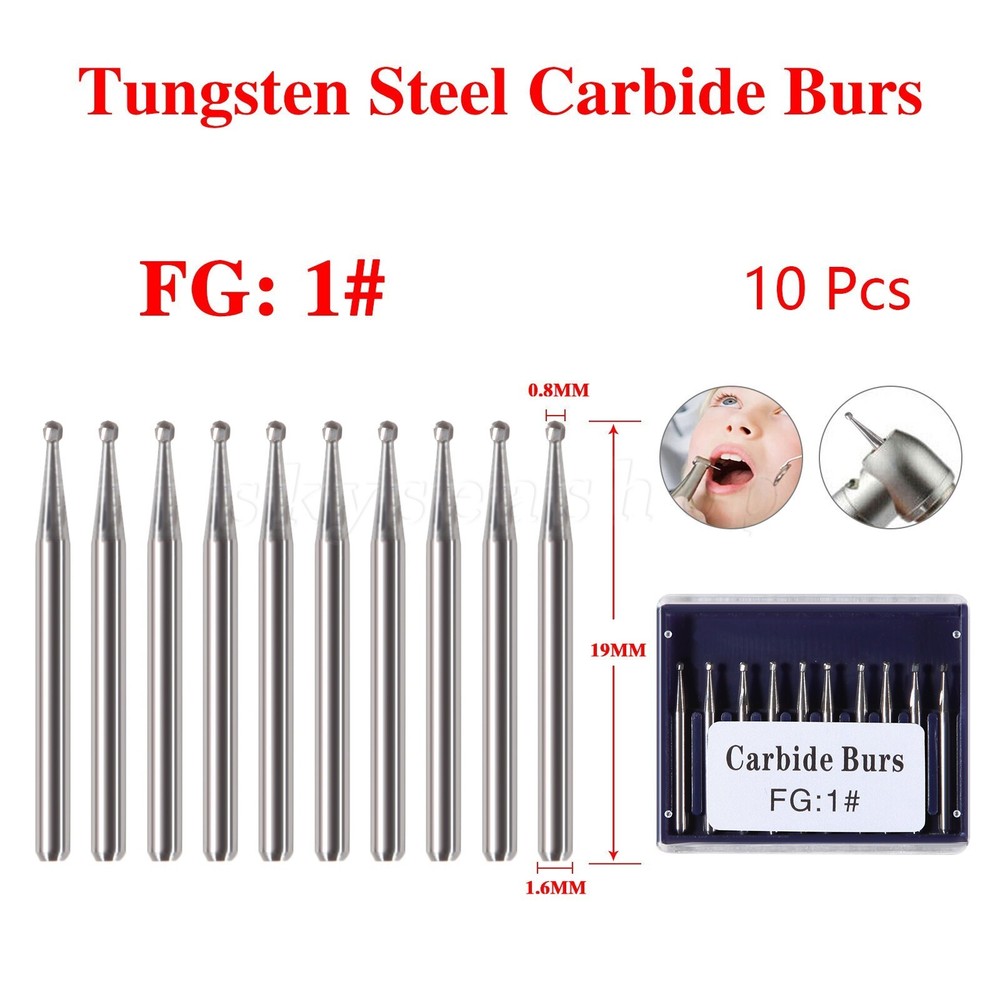 10-100pcs Dental Tugsten Round Carbide Burs FG 1-5 Burs for High Speed Handpiece
