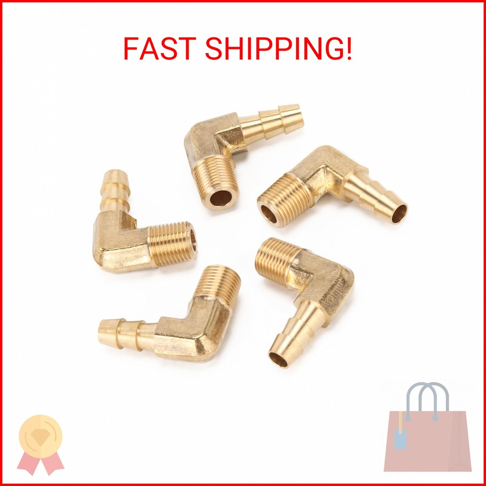 LTWFITTING 90 Degree Elbow Brass Barb Fitting 1/4 ID Hose x 1/8-Inch Male NPT Ai