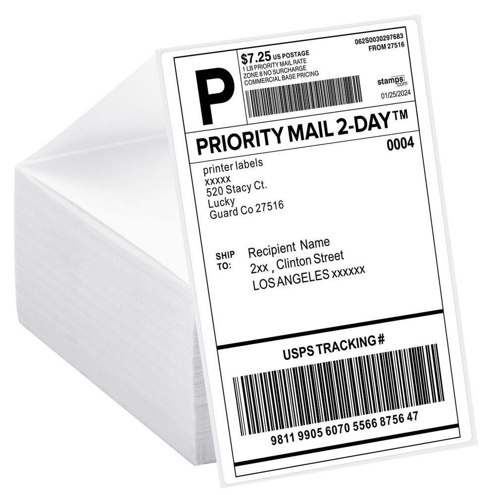 LuckyGuard 4×6 Thermal Labels Fanfold 500-Pack 1 Stack | 500 Labels, White