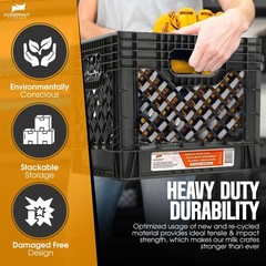 Juggernaut Storage 2-Pack Stackable Heavy Duty Milk Crates with Handles, 16 Q…