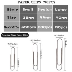 700Pcs Paper Clips Assorted Sizes Large (700PCS)