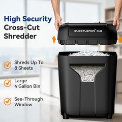 QUIETLEMON 8-Sheet Commercial Office Shredder Paper Destroy Strip-Cut Heavy-duty