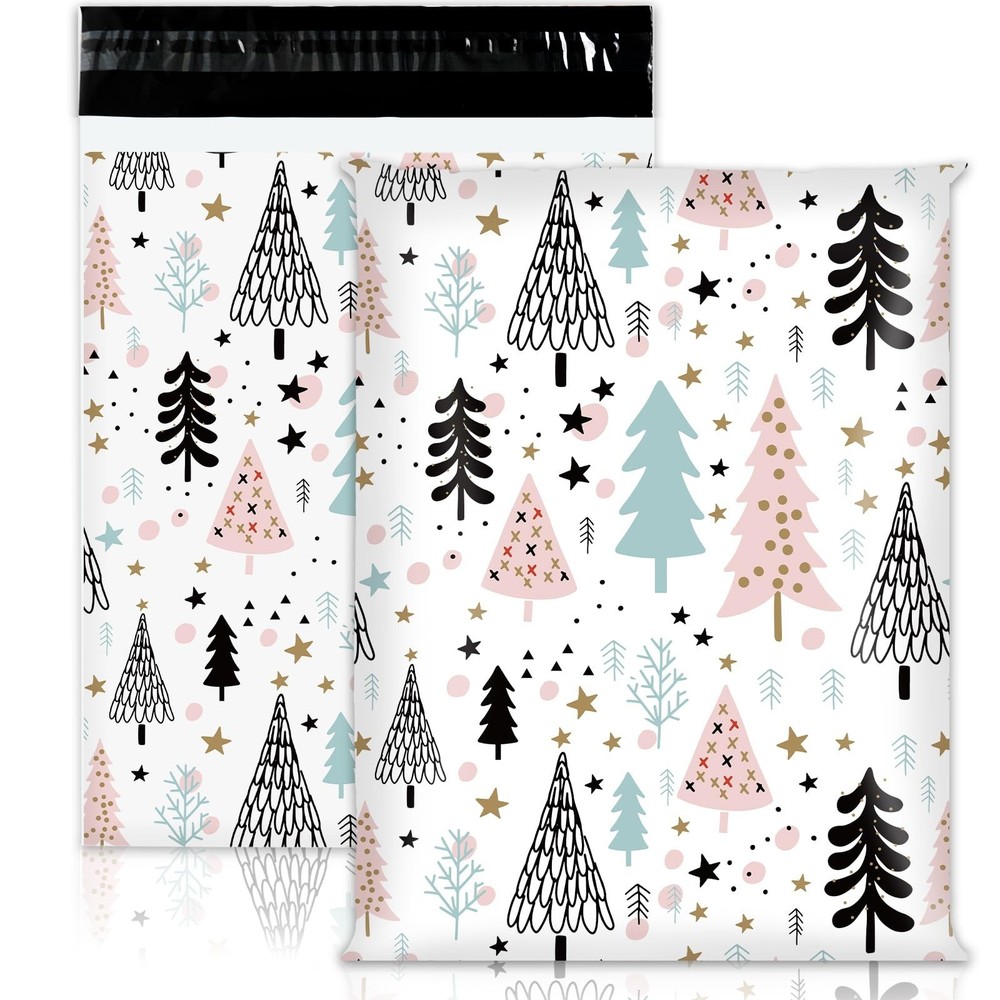 JarThenaAMCS 100Pcs Christmas Poly Mailer 10 x 13 Inch Pastel Xmas Tree Packa…