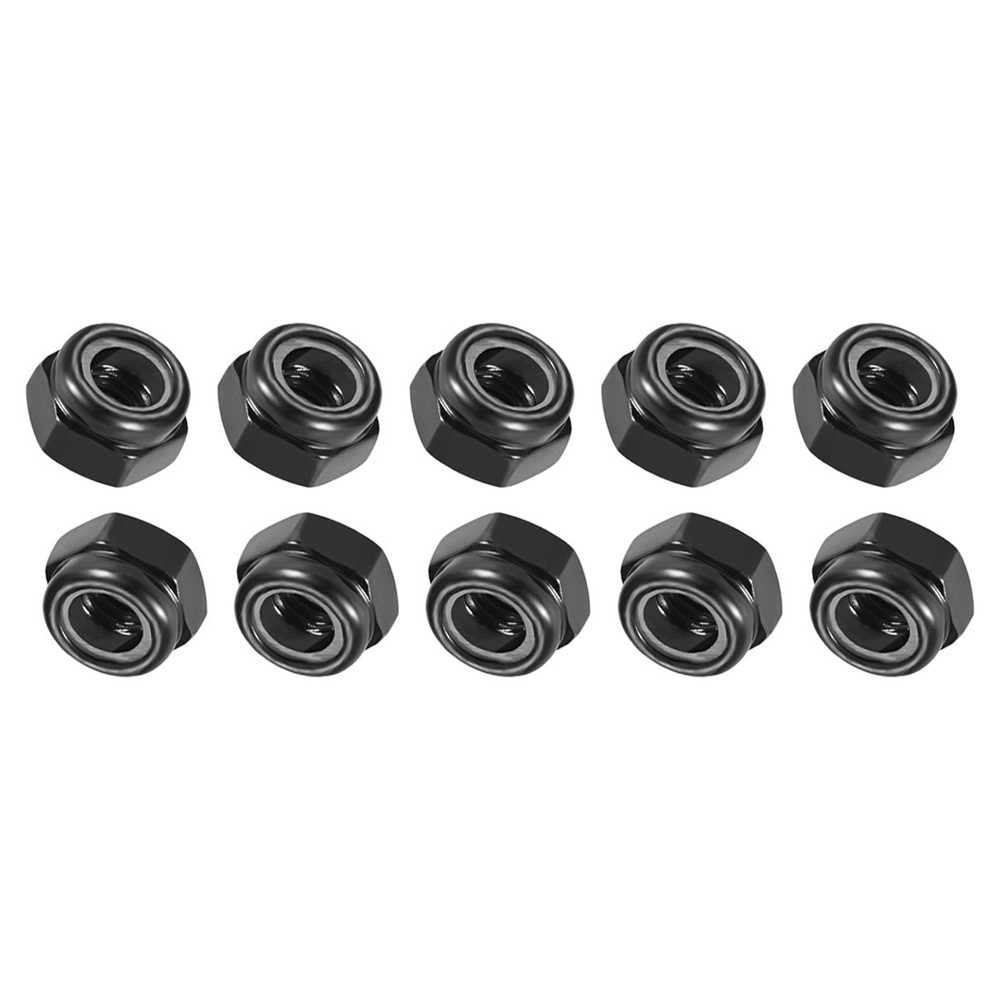 M5 0.8mm Hex Lock Nuts Carbon Steel Black Nylon Insert Self-Lock Nuts 50Pcs