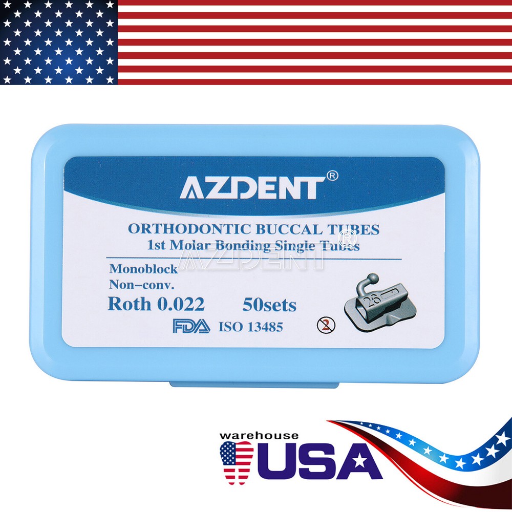 AZDENT Dental Orthodontic Bondable Buccal Tubes 1st Molar Roth 022 MIM Monoblock