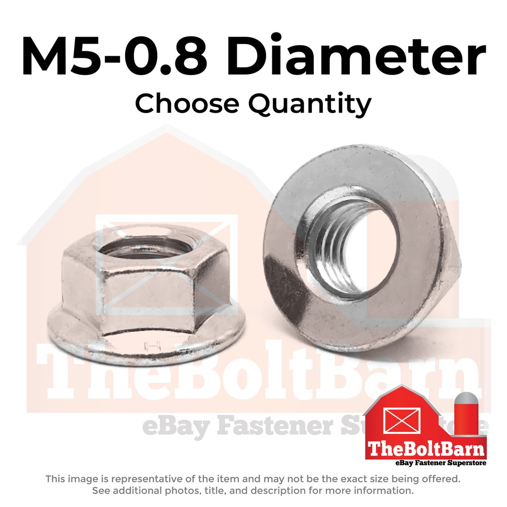 M5-0.8 A2-70 Stainless Steel Hex Flange Nuts (Choose Qty)