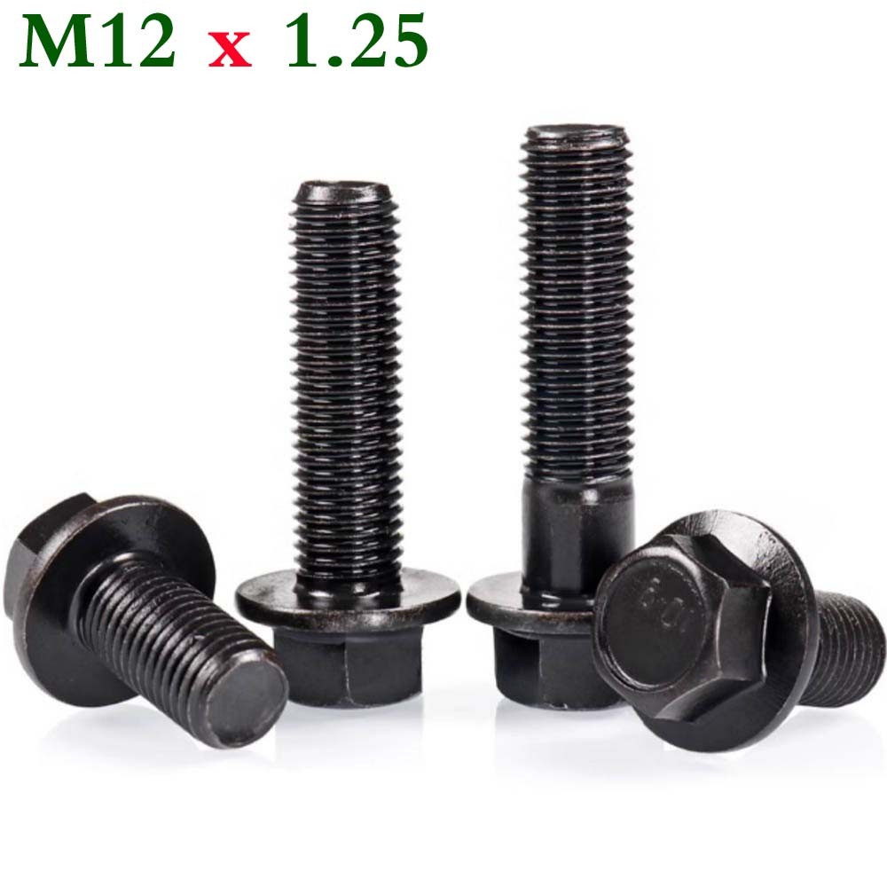 M12 x 1.25 Fine Thread Class 10.9 Hex Head Flange Screws Frame Bolts Black Oxide