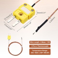 2pcs K Type Thermocouple, -50C~482C(-58F~899.6F) 0.255mm OD 3 Meter Long