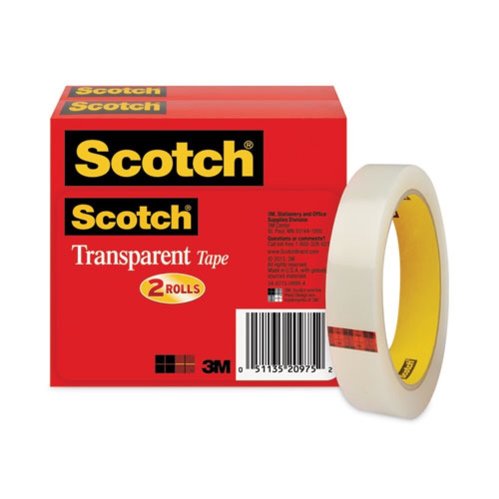 Scotch 6002P3472 0.75 in. x 72 yds. 3 in. Core Transparent Tape (2/Pack) New