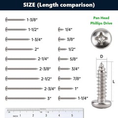 10 x 2-1/2 40 Pack Stainless Steel Phillips Pan Head Wood Screws, Stainless
