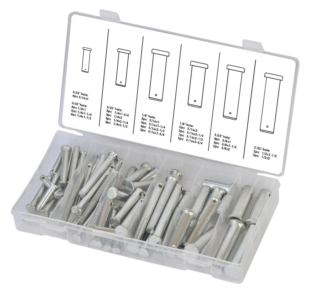 60pc Clevis Pin Assortment 21 Different Sizes in Storage Case Kit