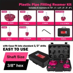 6PCS PVC Pipe Reamer Kit Fitting Socket Saver SCH Plumbing Tools for 1/2″ Drills