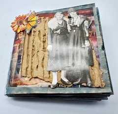 Hand Made Junk Journal 6×5 Inches Old Time Pictures With Orange Yellow Flowers