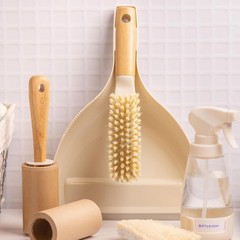 Daily Sweep Dustpan & Brush Set with Rubber Edge Built-in Lint Comb Bamboo