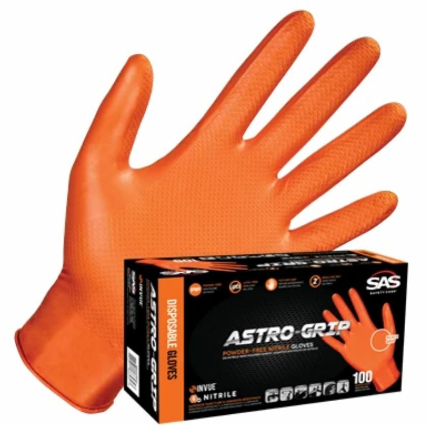 100-1000 SAS Safety Astro Grip 66574 7mil Nitrile Gloves, S, M, Large, XL, XXL